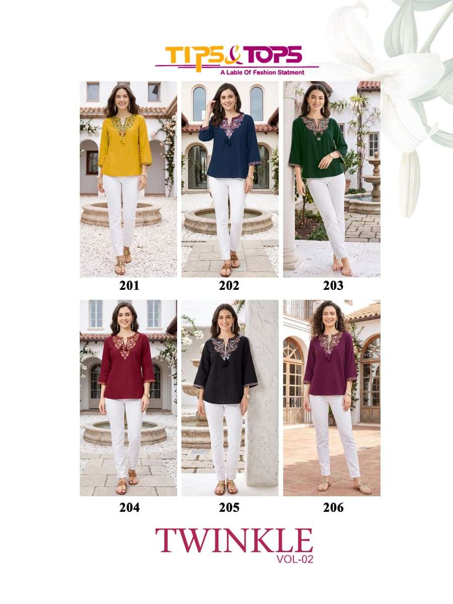 TIPS & TOPS TWINKLE VOL 2 RAYON FANCY WESTERN SHORT KURTIS DAILY WEAR LOOK SURAT